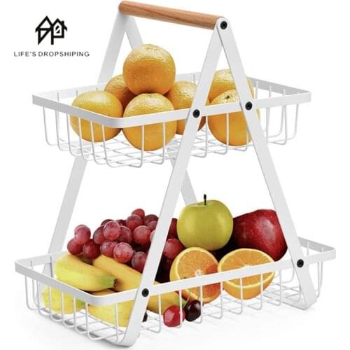 2Tier stainless steel Fruit Basket Portable Removable Kitchen Storage Countertop Shelf Rack for Fruits Vegetables Storage basket