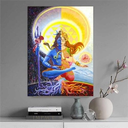 Lord Shiva Wall Posters And Prints, Hindu Gods Canvas Paintings On The Wall, Unframed Indian God Pictures For Living Room Wall