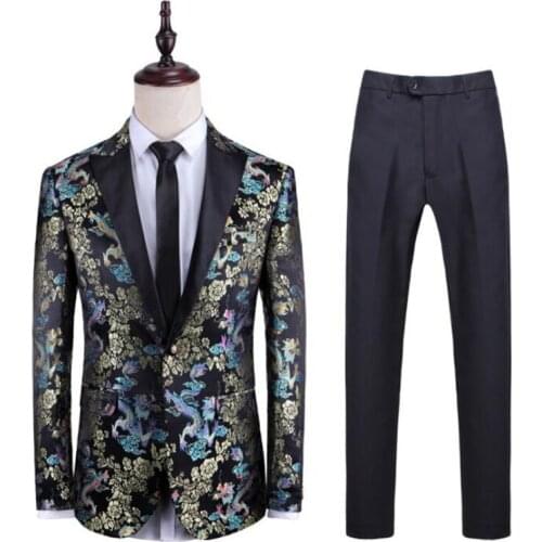 Casual blazer men groom suit set with pants mens wedding suits costume singer star style dance stage clothing formal dress