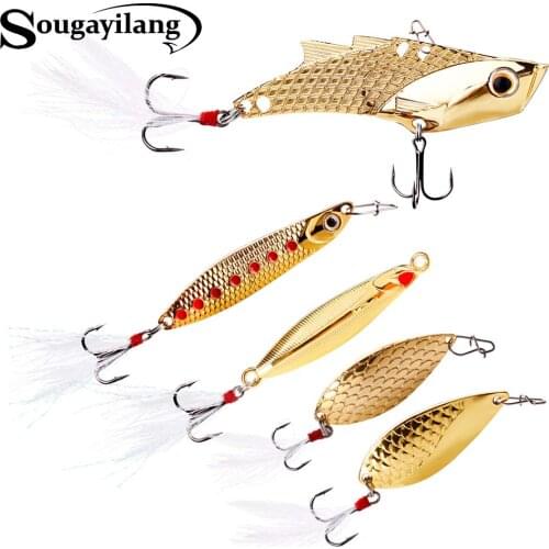 Sougayilang Fishing Lures Spoon Bait Set Metal Lure Kit Sequins Fishing Lures with Box Treble Hooks Fishing Tackle hard Bait