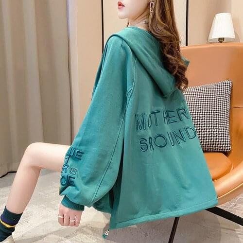 Sweater women spring and autumn new thin long-sleeved t-shirt embroidery zipper jacket plus size womens clothing