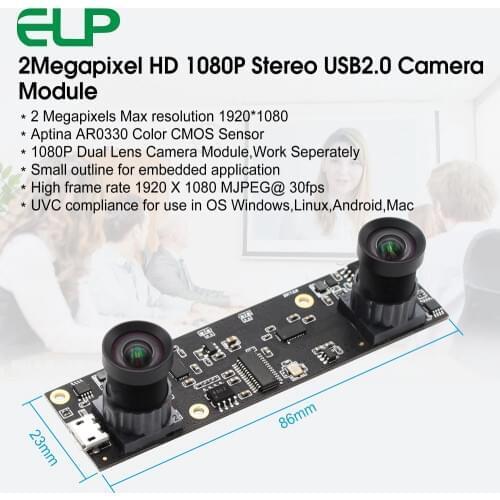 Dual Lens Full HD Webcam Aptina AR0330 No distortion Lens 1920*1080 USB Plug and Play USB Web Camera Module