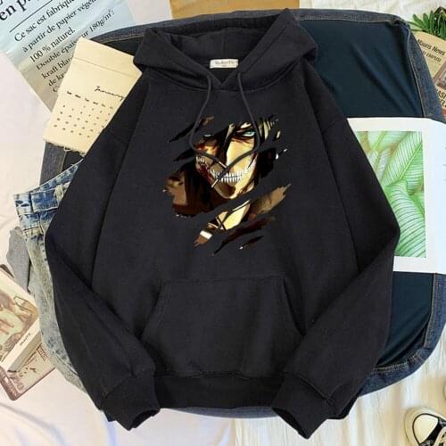 Womens Hoodie Anime Attack On Titan Eren Jaeger Printed Sweatshirts Female Oversize Loose Soft All-Match Slim Hoodied Snug Tops