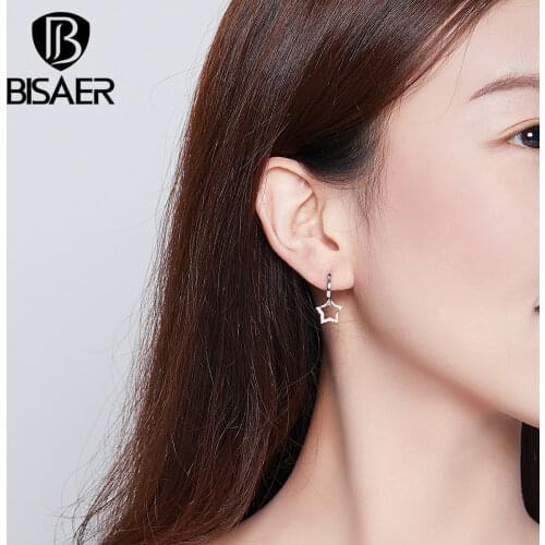 Star Earrings BISAER Hot Sale 925 Sterling Silver Luminous Zircon Star Stud Earrings for Women Silver Fine Jewelry EFE276
