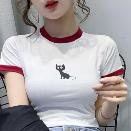 Women Spring Summer Style T-Shirts Tops Lady Casual O-Neck Short Sleeve Cat Printed Tshirts Tops Tees ZZ0149