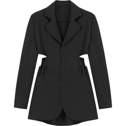 PERHAPS U Women Black White Blazer Hollow Out High Street C0312