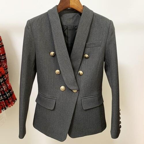 HIGH STREET 2021 Newest Designer Blazer Jacket Womens Slim Fitting Double Breasted Metal Lion Buttons Shawl Collar Blazer
