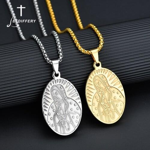 Letdiffery Holy Virgin Mary Stainless Steel Women Necklace Gold Vintage Wedding Jewelry
