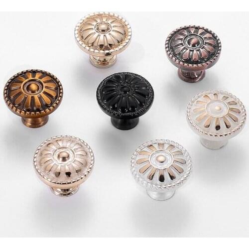 1Pcs European-style Retro Single Hole Drawer Handle Solid Zinc Alloy Round Cabinet Door Knob Handles Gold White Furniture Pulls