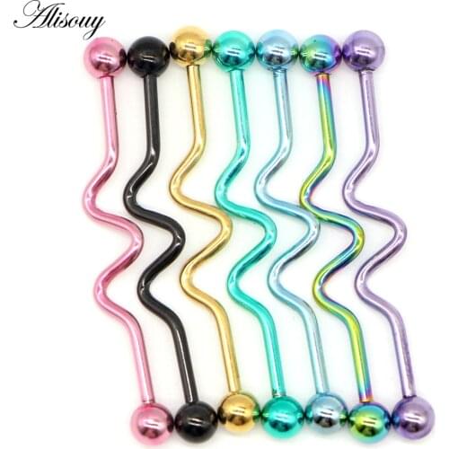 Alisouy 1 PCS Stainless steel screw back Cartilage nail ear bone nail wavy shaped ear plug body piercing jewelry 1.6*38*5mm