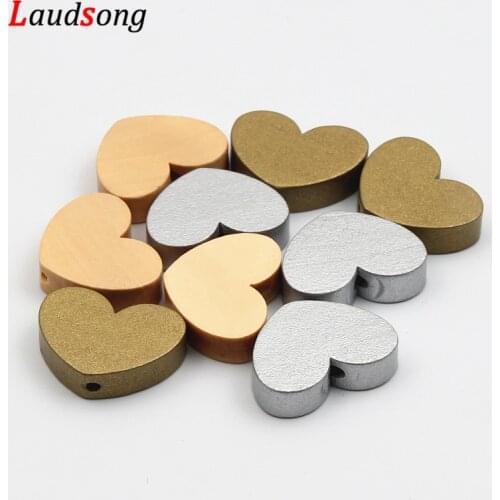 10pcs 30x23mm Gold/Silver Color Heart Beads Natural Wooden Spacer Loose Beads for Jewelry Making Necklace DIY