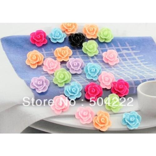 200pcs 3d colorful Flatback multicolor Resin rose flower Cabochons 14mm DIY, scrapbook, hair bow, flower centers, cell phone