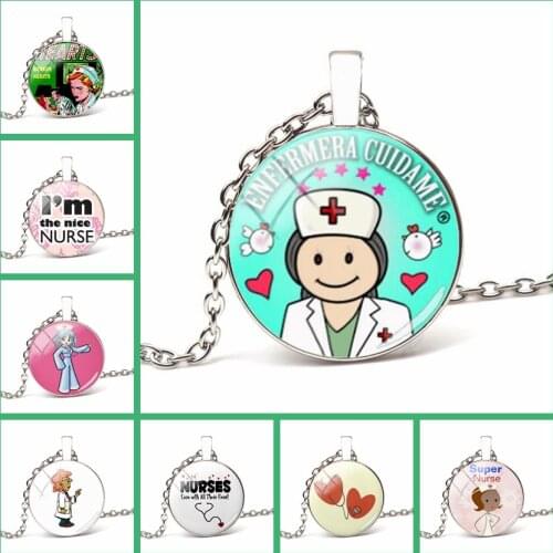 2020 New 4-color Home Nurse Stethoscope Syringe Image Glass Dome Dome Necklace Charm DIY Gift