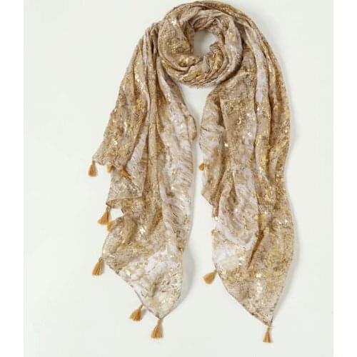 2021 Fashion Newest Snakeskin Printed Pattern Gold Foil Cotton Tassel Scarf Shawls Wraps Hijabs 10pcs/lot