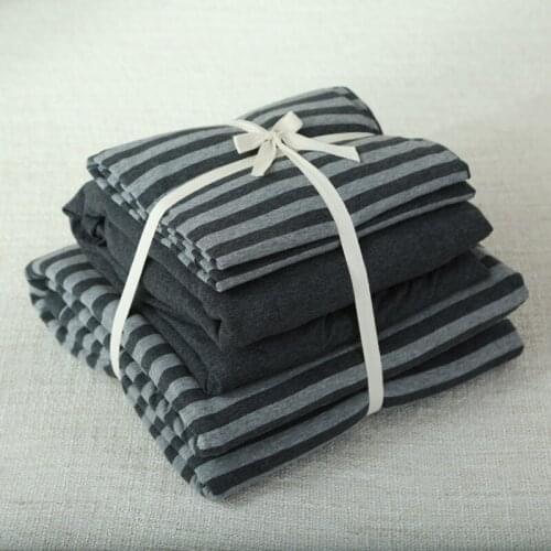 4pcs 100% Cotton Carbon black stripe duvet cover set soft jersey knitted bedding sets queen size bed