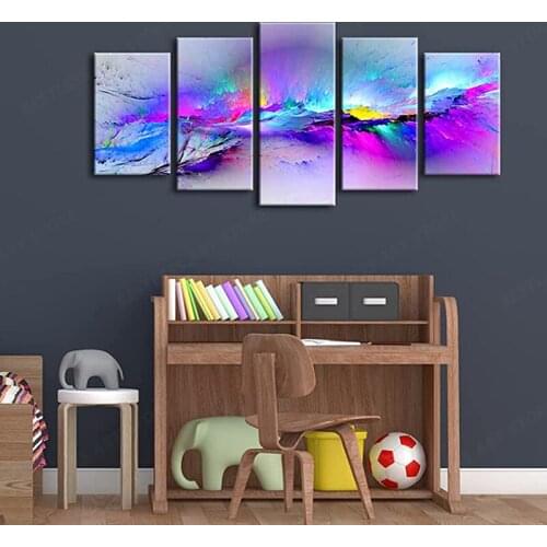 Changing Colors Giclee Canvas Prints 5 Panels Modern Artwork Landscape Pictures to Photo Printed on Abstract Canvas Wall Art 5p