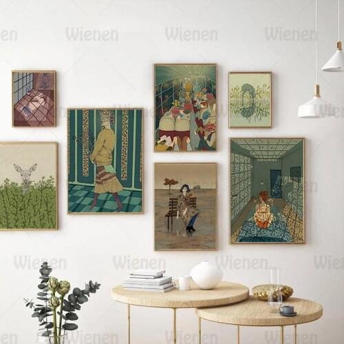 Abstract Girl Deer Wall Art Canvas Painting Forest Style Illustration Modern Posters Wall Pictures Living Room Decor Home Decor