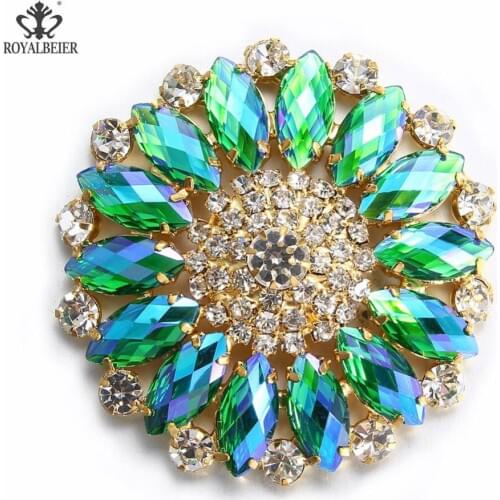 ROYALBEIER Large Flower Crystal Snap Buttons fit 18/20mm DIY Snap Buttons Bracelet Flower Patterns Accessories For Women KZ0784