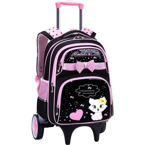 Brand kids Trolley School Backpack For Children Wheeled Luggage Bags For grils Kids Wheel Schoolbag Student Detachable Backpacks