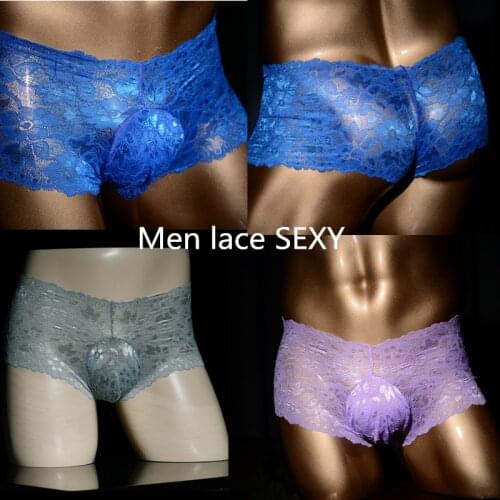 Men Lace Panties Sexy Lingerie Crossdress Bikini Thong Mesh Sheer Sexy Hot Erotic Briefs Babydoll Mens Sexy Panties PLUS SIZE