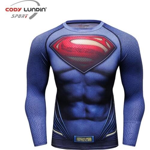 Men Gym Compression Shirt Superhero Cosplay Costume Long Sleeve Dry Fit Tees Sweatshirt Cycling Running Workout Fitness T-shirts