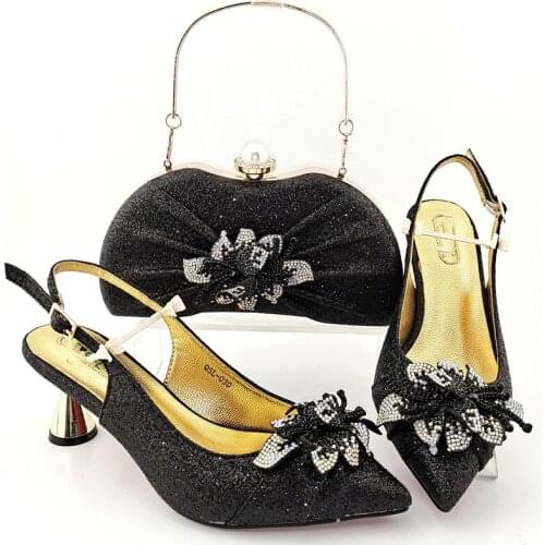 Doershow Italian Shoe and Bag Set New 2021Women Shoes and Bag Set In Italy black Color Italian Shoes with Matching Bags! HYD1-17