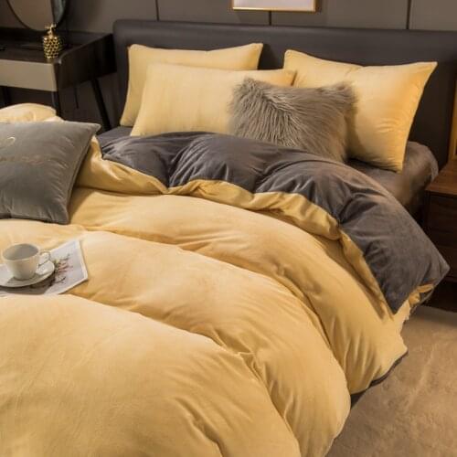 Bonenjoy 1Pc Flannel Bed Sheet for Bed Queen Size Solid Color Quilt Cover for Winter Warm King Size YellowTwo-tone Funda Nordica