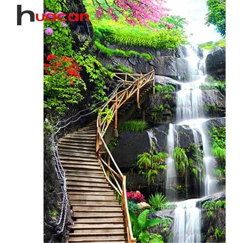 Huacan 5d Diamond Painting Full Drill Square Waterfall Kits Diamond Mosaic Landcape Embroidery Sale Handmade Gift