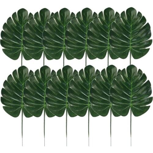 12pcs Artificial Monstera Palm Tree Leaves Simulation Green Plastic Leaf Home Wedding DIY Decor Fake Flower Leaves Plant