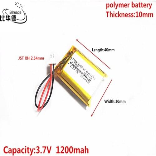 JST XH 2.54mm 3.7V 1200MAH 103040 Lithium Polymer LiPo Rechargeable Battery For Mp3 headphone PAD DVD bluetooth camera