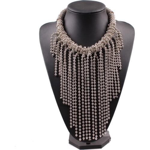 New Arrival Design Fashion Brand Choker Necklace Alloy Long Bead Tassel Chunky Statement Pendant Necklace for Women Jewelry