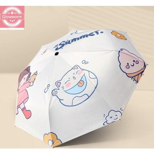 Cartoon Umbrella Rain Women Folding Umbrellas Female Sunny Parasol Lovely Paraguas Travel Mini Pocket Umbrella Black Coating