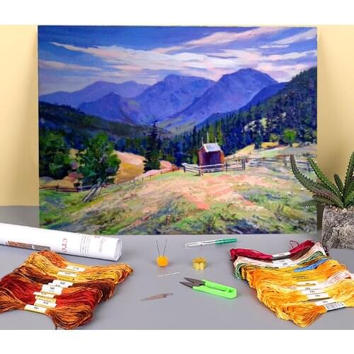 Landscape Summer Pre-Printed 11CT Cross Stitch Embroidery Set DMC Threads Hobby Handmade Handiwork Knitting Needle Sales