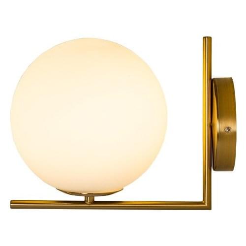 Golden Milk White Glass Ball Wall Lamp LED E27 Wall Light 12W AC85-265V For Living Room Wandlamp Bedside Sconce Light Fixture