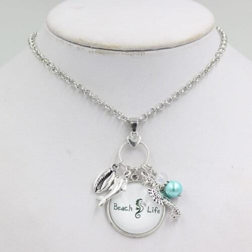 New Arrival Summer Jewelry Beach Life Necklace Ocean Seahorse dolphin cowrie Charms Pendant Necklace for women girls gifts