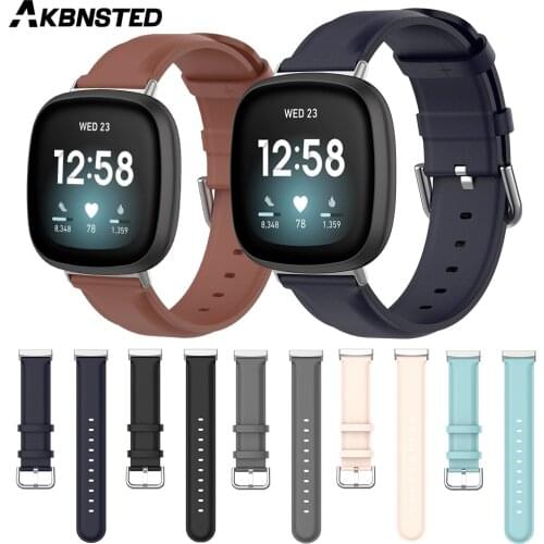 AKBNSTED Genuine Leather Watch Strap For Fitbit Versa 3/Fitbit Sense Watch Replacement Wristband For Fitbit Versa 3/Sense Strap
