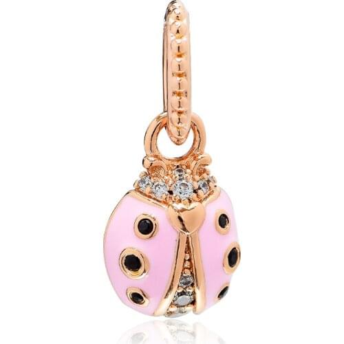 GPY Lucky Pink Ladybird Charms 925 Original Fit Pandora Bracelets Sterling Silver Charm Beads for Jewelry Making Kralen