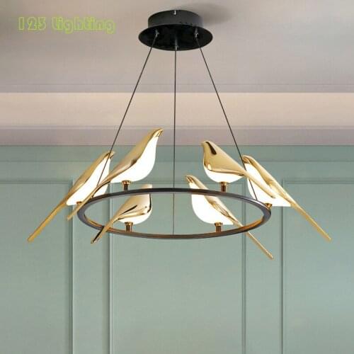 Foyer Restaurant LED Chandelier Gold Magpie Bird Home Decoration Lighting Fixtures Nordic Lamp Dropshipping Luminaire Suspension