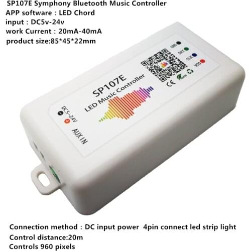 SP107E LED Controller WIFI Bluetooth Pixel IC SPI Music by Phone APP For WS2812 SK6812 SK9822 RGBW APA102 LPD8806 Strip DC5-24V