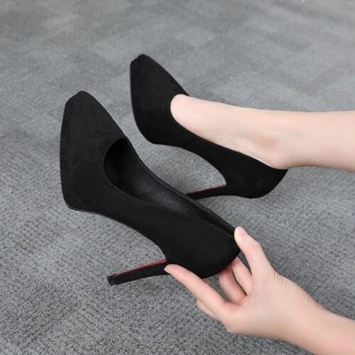 Sexy Mary Janes New Women OL high heels Black Flock Women Pumps Female Platform Winter Thick with Autumn Round Single Shoes