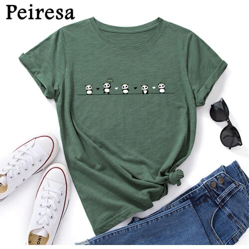 PEIRESA Women T Shirt Cotton Plus Size 5XL Casual Summer Panda Print Short Sleeve Loose Fashion Female Graphic Tee Shirts Tops