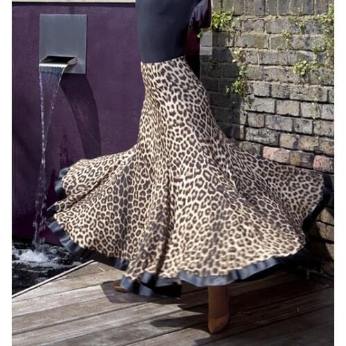 Big swing leopard modern dance costumes flamenco skirt ballroom dance skirts womens ballroom skirt tango waltz skirt