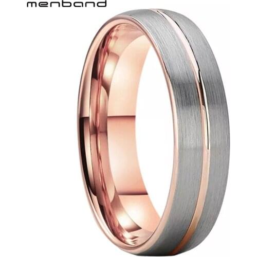 Rose Gold Color Women Tungsten Wedding Band With Center Groove Dome Brush Finish 6MM Comfort Fit