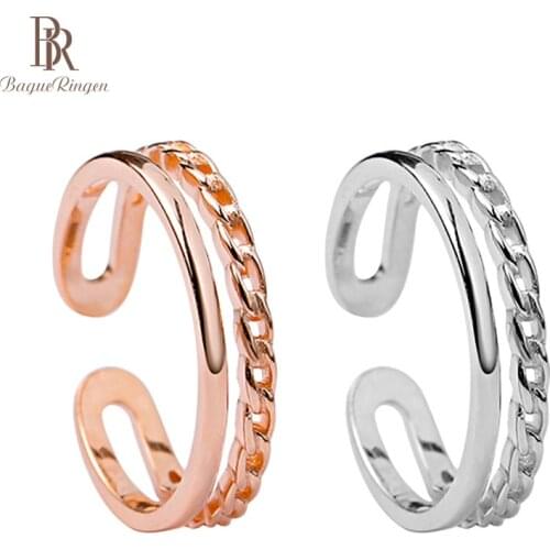Bague Ringen Simple S925 Ring For Women Silver 925 Jewelry Double Layer Opening Rings Line Hand Ornament Daily Accessories Gift