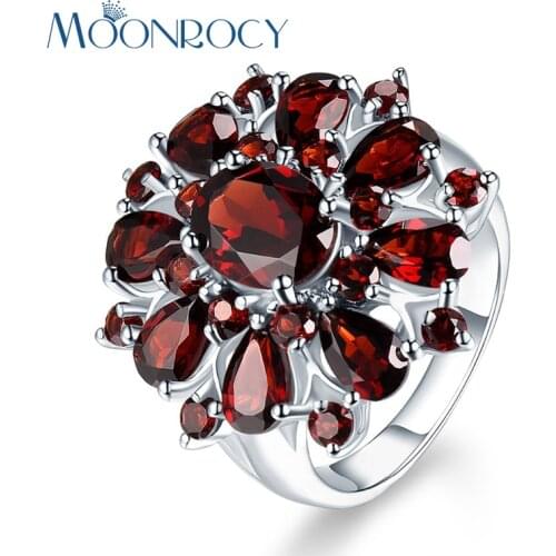 MOONROCY Silver Color Cubic Zirconia CZ Vintage Red Crystal Promise Wedding Ring for Women Gift Drop Shipping Jewelry Wholesale