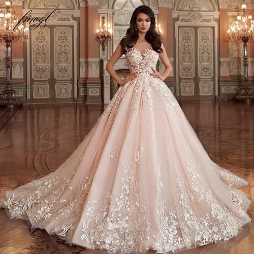 Fmogl Sexy Backless Flowers Lace Princess Wedding Dresses 2021 Luxury Appliques Beaded Chapel Train Vintage A Line Bridal Gowns