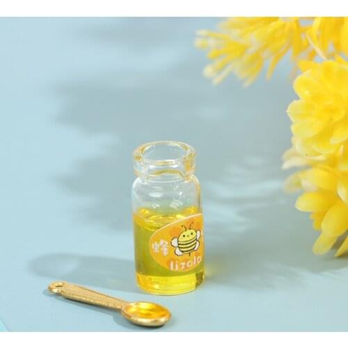 1Set 1:12 Dollhouse Miniature Honey Pot Spoon Kitchen Room Food Accessories