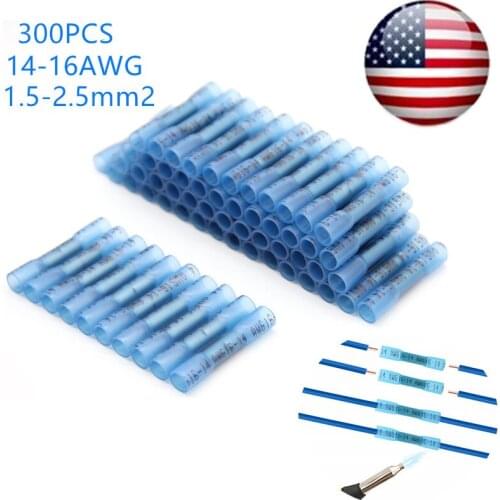 100PCS Electrical Wire Terminal Heat Shrink Butt Crimp Terminals Red Waterproof Insulated Seal Wire Connectors 16-14 AWG