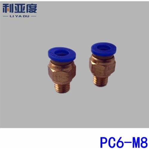 100PCS/LOT PC6-M8 6mm Tube M8 fast joint / pneumatic connector / copper connector / thread PC6-M8*1.25 pitch 1.25mm