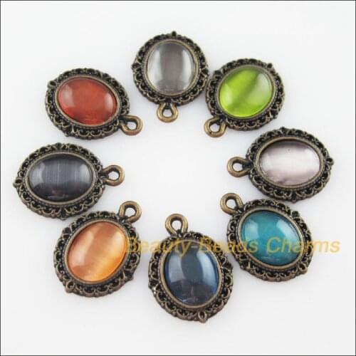16 New Retro Charms Stone Antiqued Bronze Oval Pendants Mixed 13.5x18mm